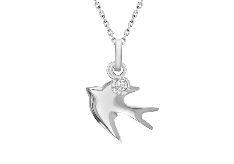 cSterling Silver White Stone Set Swift Bird Pendant