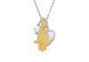 Sterling Silver Gold Plated Hamsa Hand with Pearl and Heart Adjustable Necklace  m/15" - 46m/18"9
