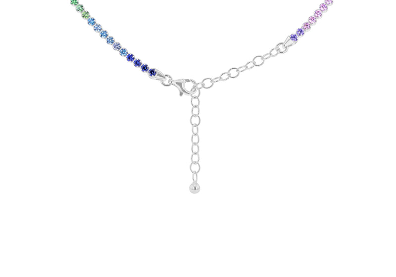 Sterling Silver Rhodium Plated Rainbow Zirconia Tennis Necklace