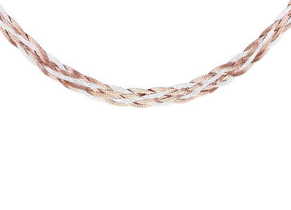 Sterling Silver Rose Gold Plated Herringbone Plait Necklace