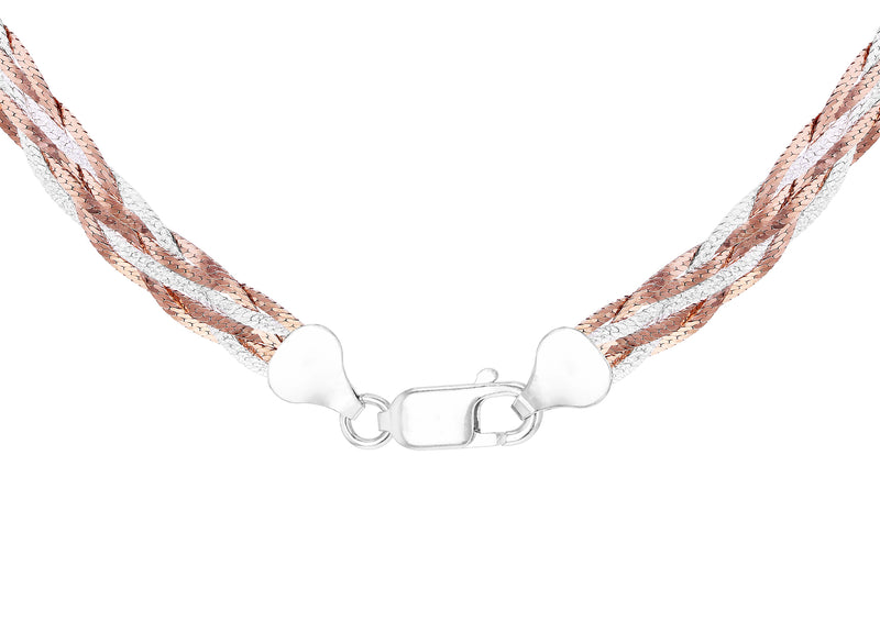 Sterling Silver Rose Gold Plated Herringbone Plait Necklace