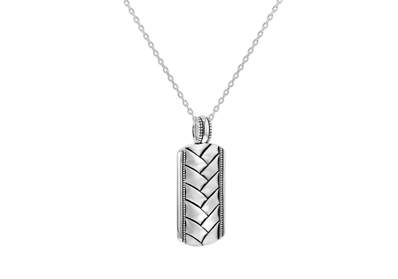 Sterling Silver Rhodium Plated Braided Dog Tag Necklace