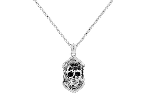 Sterling Silver Black Spinel Stone Skull Necklace