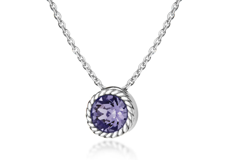 Sterling Silver Violet Swarovski Crystal Deember Birthstone Necklace  46m/18"9