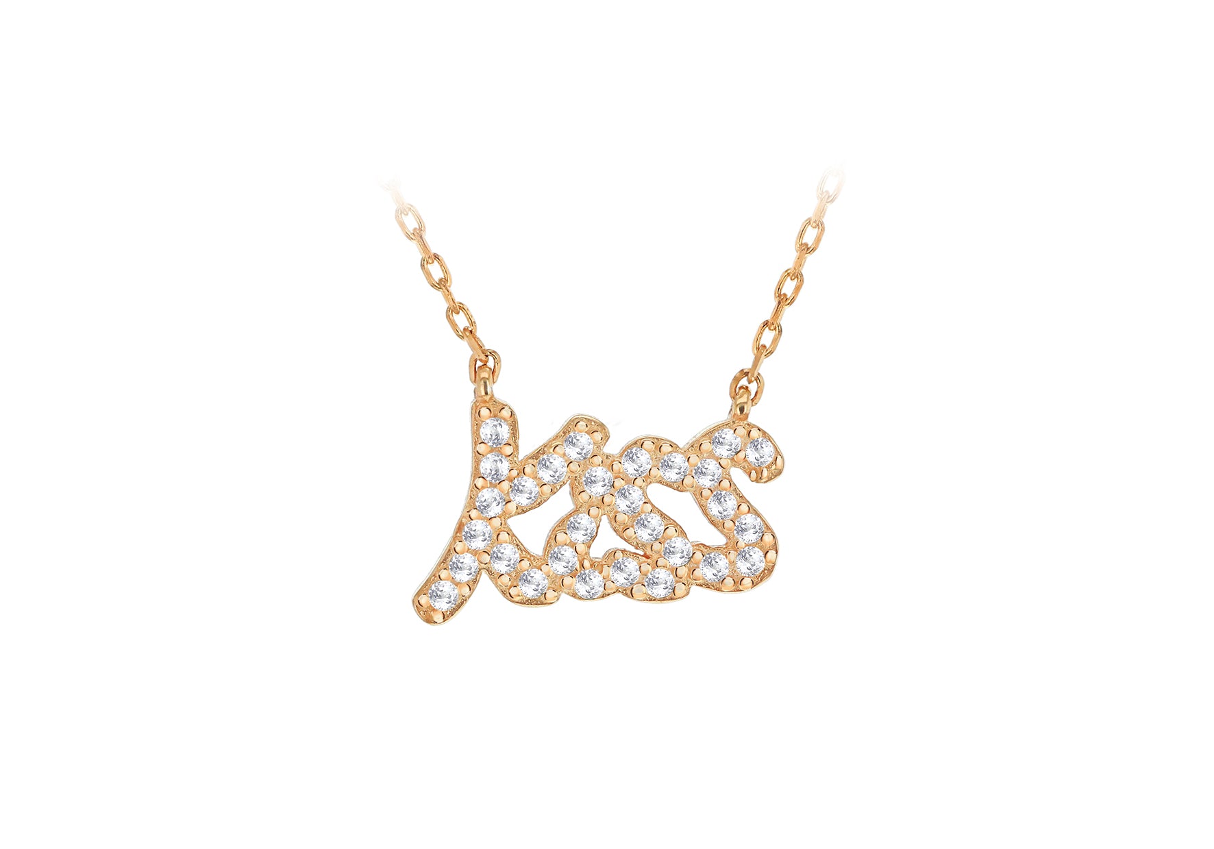 Sterling Silver Rose Gold Plated Zirconia  'Kiss' Necklace  46m/18"9