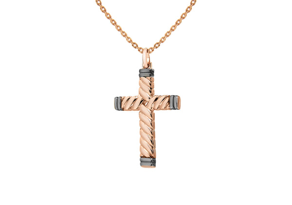 Sterling Silver Rose Gold Plated 25mm x 38mm Twist Cross Pendant on Adjustable Chain Necklace  46m/18"9