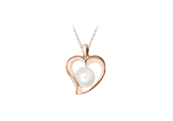 Sterling Silver Rose Gold Plated Heart with Pearl Pendant on Adjustable Chain Necklace  46m/18"9