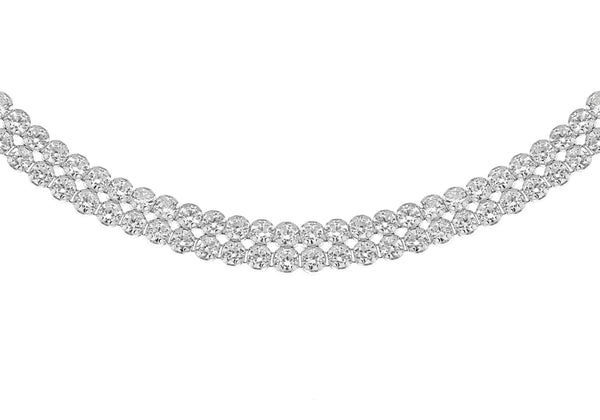 Sterling Silver Rhodium Plated Double-Row Zirconia  Tennis Necklace  42m/16.5"9