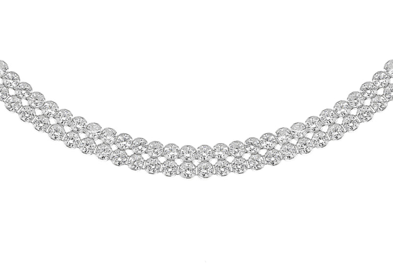 Sterling Silver Rhodium Plated Double-Row Zirconia  Tennis Necklace  42m/16.5"9