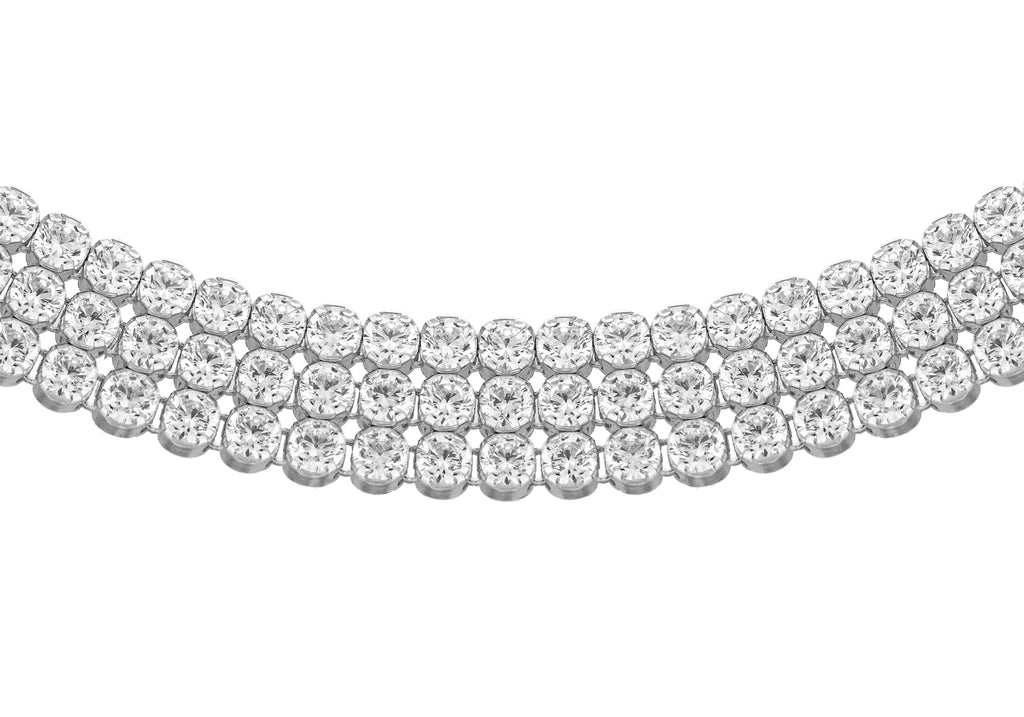 Sterling Silver Triple Row 2mm Round Zirconia  Tennis Necklace  43m/17"9