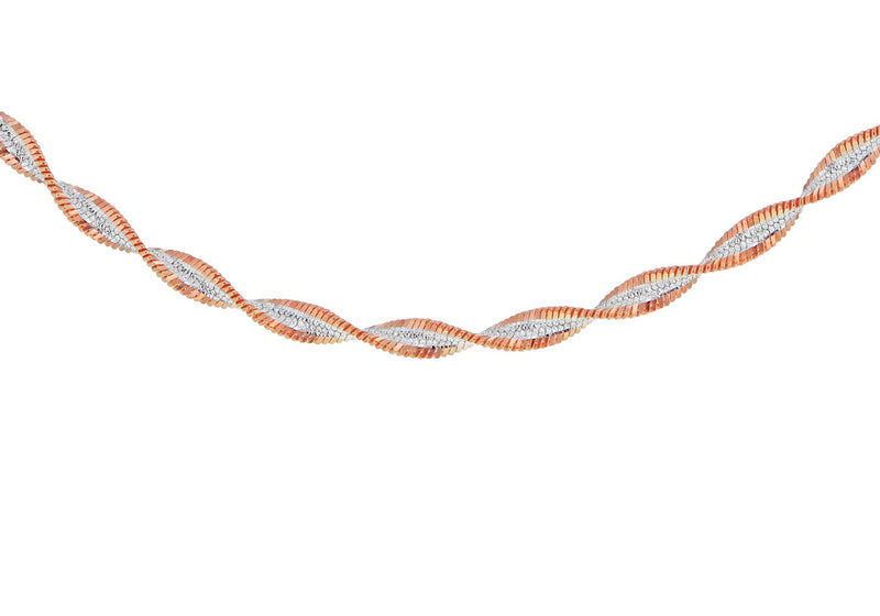 Sterling Silver 2-Tone Diamond Cut Twist Herringbone Necklace  46m/18"9
