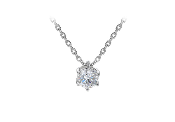 Sterling Silver Rhodium Plated Round Zirconia  Solitaire 7mm x 7mm Pendant on Adjustable Chain Necklace  39.5m/15.5"-42m/16.5"9