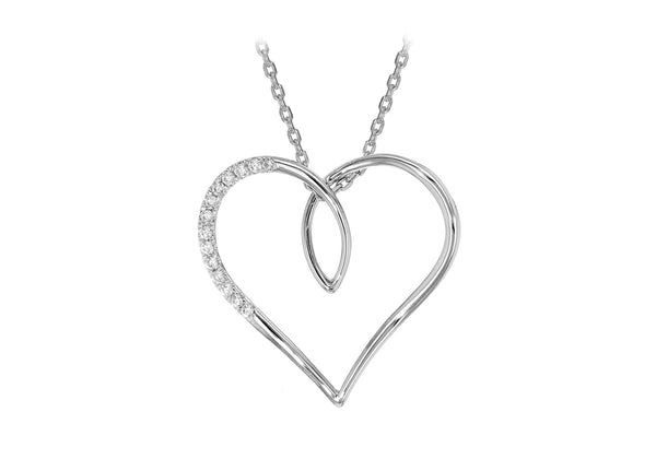 Sterling Silver Rhodium Plated Large Zirconia Open-Heart Pendant Necklace 