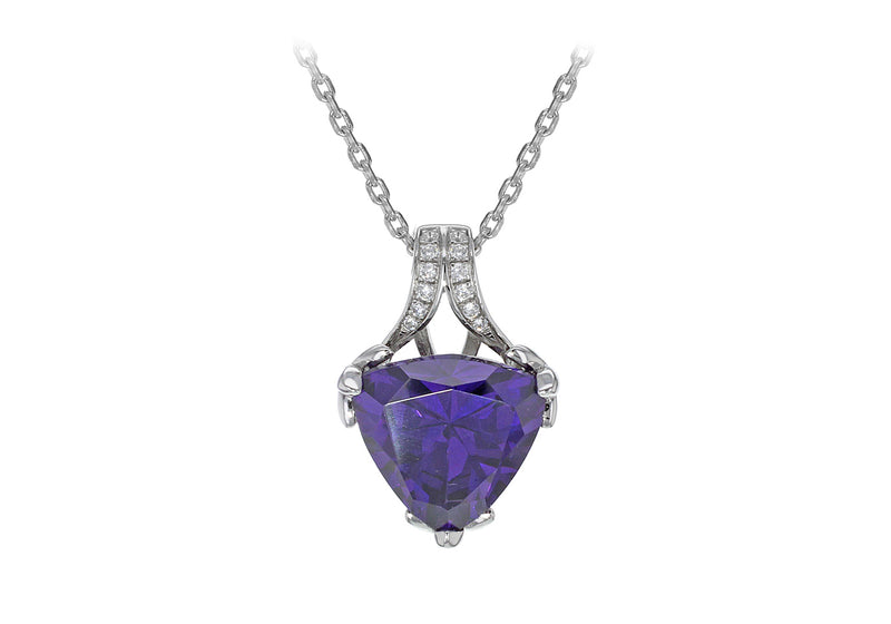 Sterling Silver Rhodium Plated White and Heart Shaped Purple Zirconia  14mm x 21mm Pendant on Adjustable Chain Necklace  39m/15.5"-42m/16.5''9