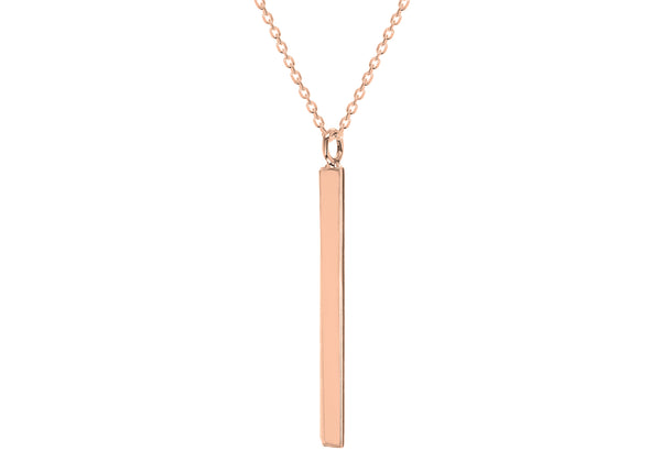 Sterling Silver Rose Gold Plated 3mm x 40mm Vertial Bar Necklace  43m/17"9