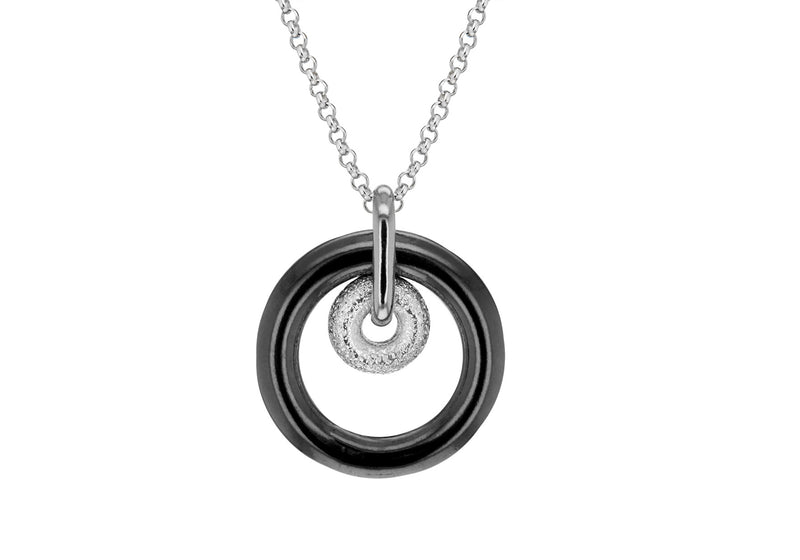 Sterling Silver Rhodium Plated and RCuthenium 2 Rings Necklace  46m/18"9
