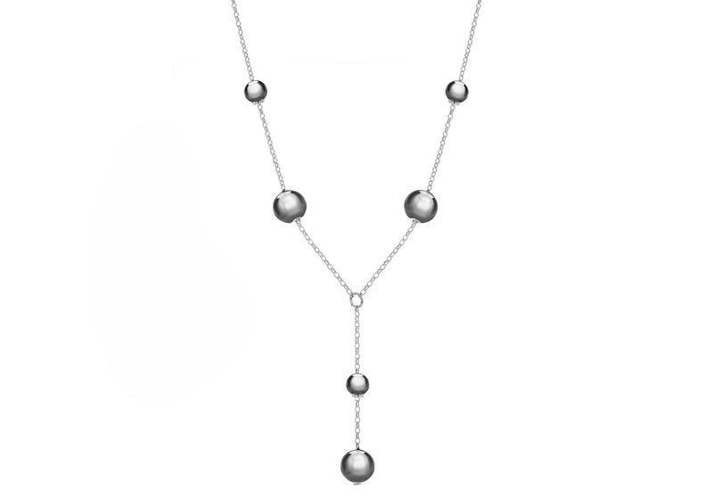 Sterling Silver Rhodium Plated and RCuthenium Bead Y Necklet 46m/18"9