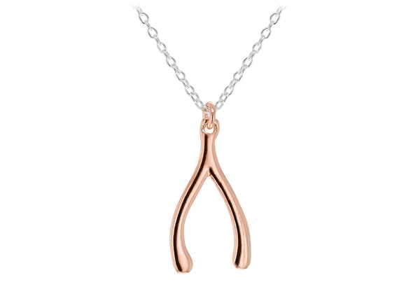 Sterling Silver Rose Gold Plated 10mm x 19mm Wishbone Necklace  46m/18"9