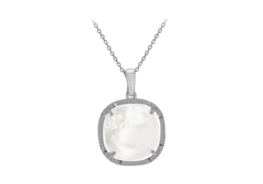 Sterling Silver Rhodium Plated Square Mother of Pearl Adjustable Necklace  41m/16"-43m/17"9