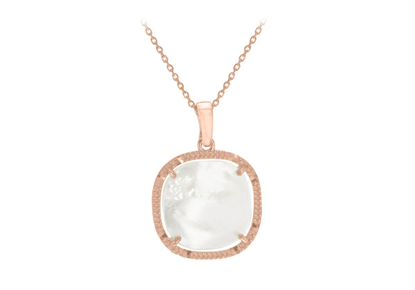 Sterling Silver Rose Gold Plated Square Mother of Pearl Adjustable Necklace  41m/16"-43m/17"9