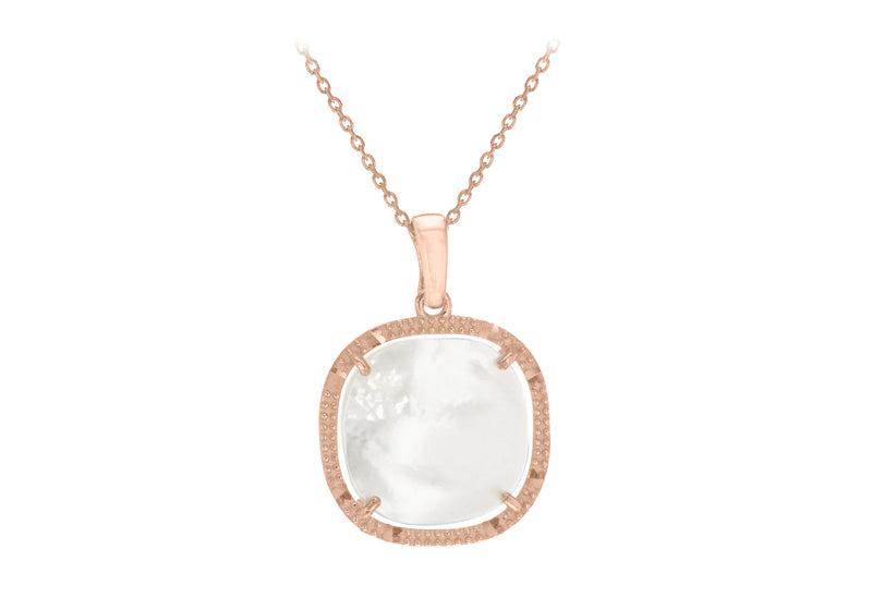 Sterling Silver Rose Gold Plated Square Mother of Pearl Adjustable Necklace  41m/16"-43m/17"9