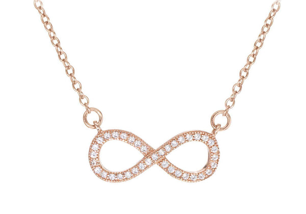 Sterling Silver Rose Gold Plated Zirconia  Set Infinity Adjustable Necklace