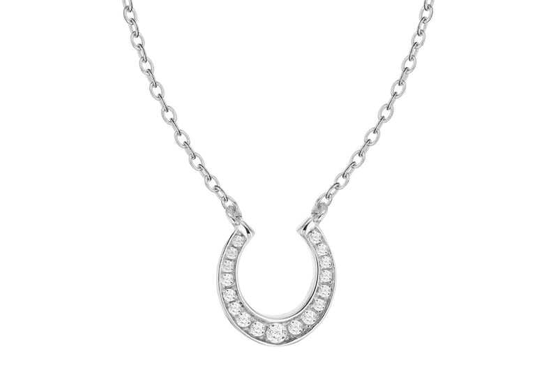 Sterling Silver Zirconia  Horseshoe Adjustable Necklace  41m/16"-44m/17.5"9