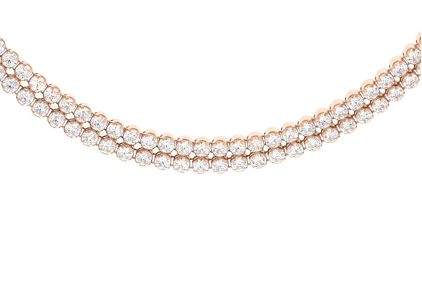 Rose Gold Plated Sterling Silver Double Row Zirconia Tennis Necklace