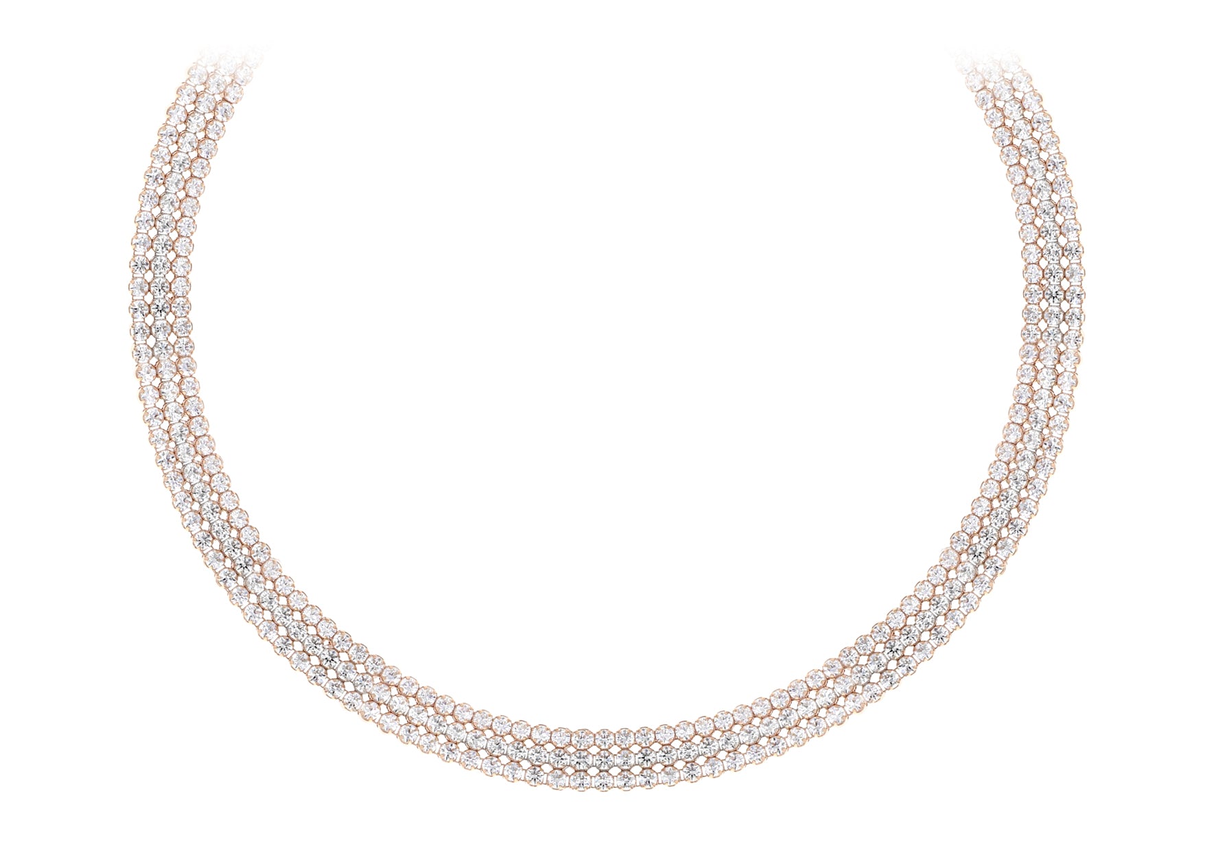 Sterling Silver Rose Gold Plated Triple Row Zirconia  Tennis Necklace  43m/17"9