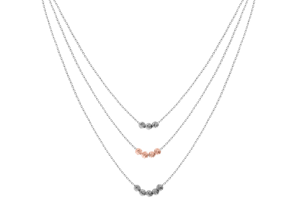 Sterling Silver Two Tone Ball Graduated Necklace
