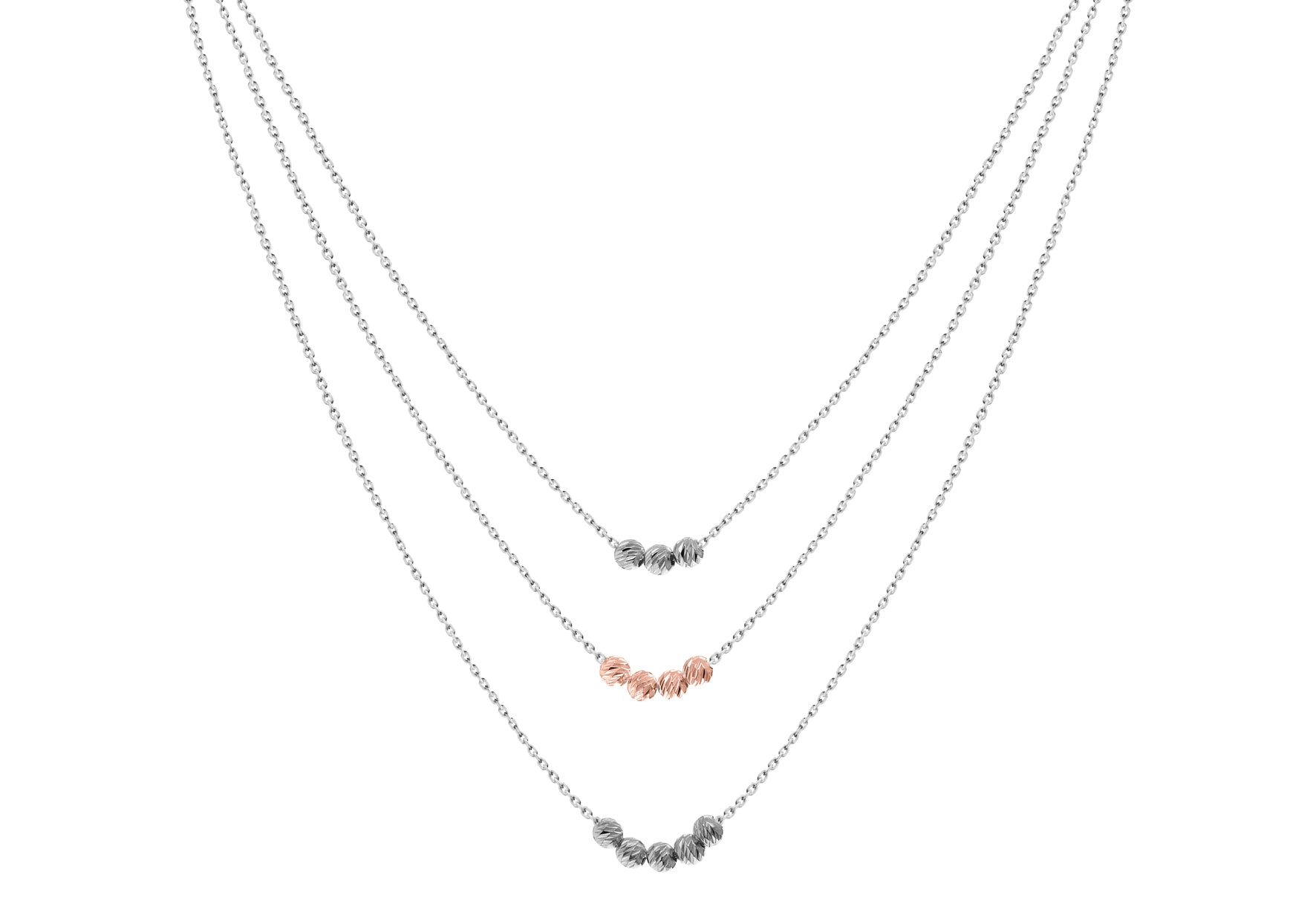 Sterling Silver Two Tone Ball Graduated Necklace