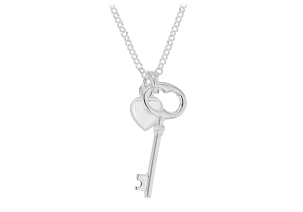 Silver Heart and Key Adjustable Necklace