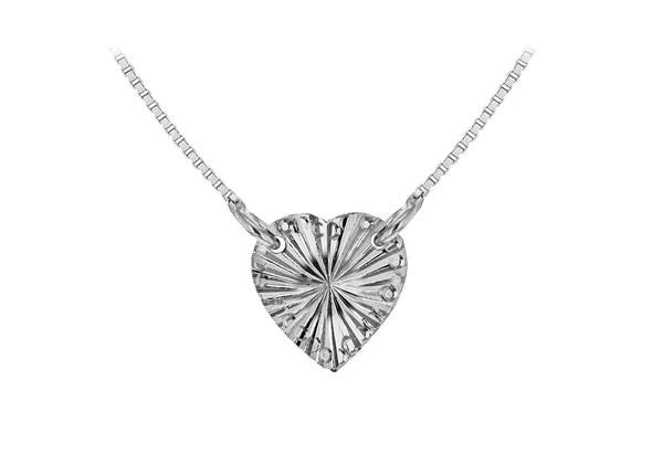 Sterling Silver Rhodium Plated Diamond Cut Heart Adjustable Necklace  41m/16"-46m/18"9