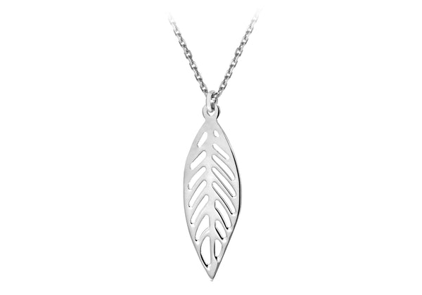 Sterling Silver Rhodium Plated Leaf Necklace  41m/16"-46m/18"9