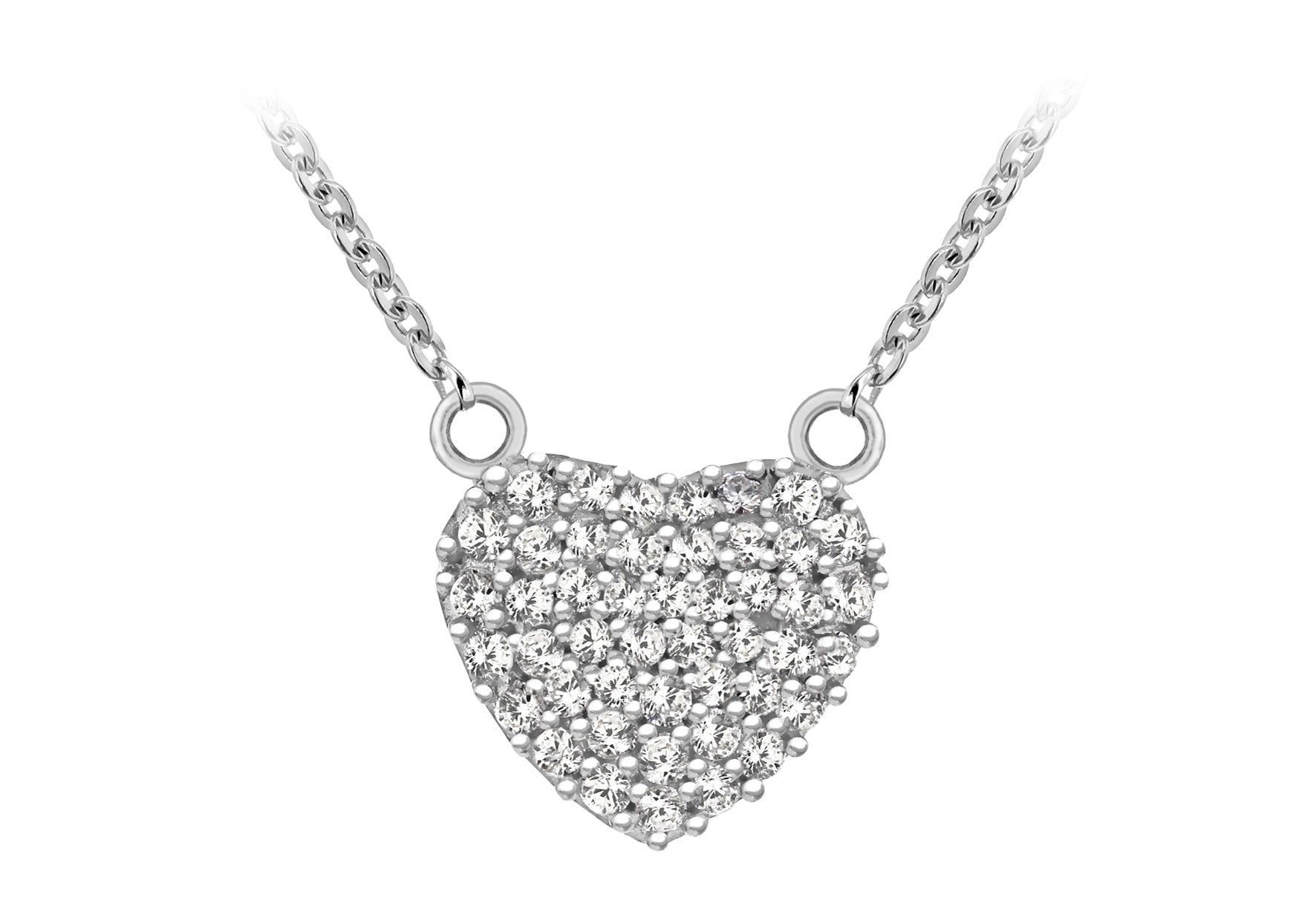Sterling Silver Rhodium Plated Zirconia  10.5mm x 10.75mm Heart Necklace  41m/16"-46m/18"9