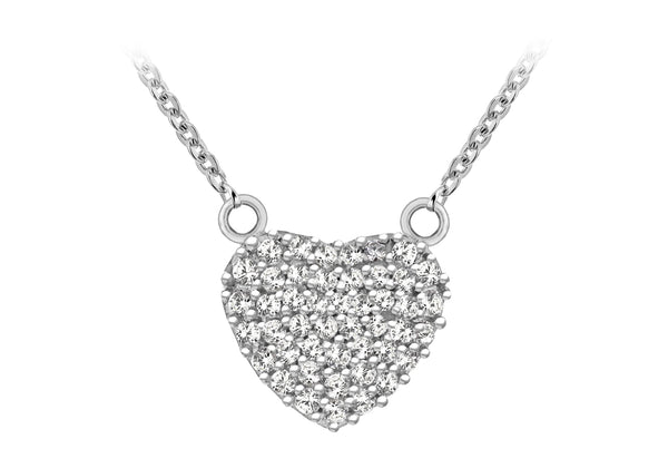 Sterling Silver Rhodium Plated Zirconia  10.5mm x 10.75mm Heart Necklace  41m/16"-46m/18"9