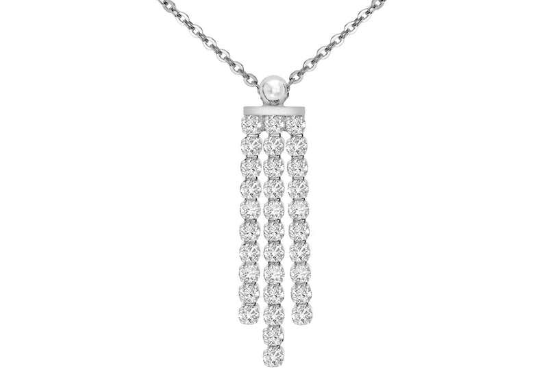 Sterling Silver Rhodium Plated Zirconia  Fringe Necklace  43m/17"9