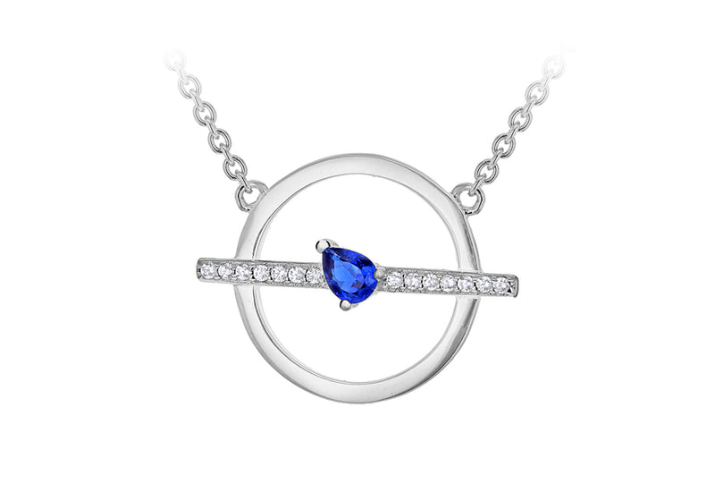 Sterling Silver Rhodium Plated White and Blue Zirconia Circle & Bar Adjustable Necklace