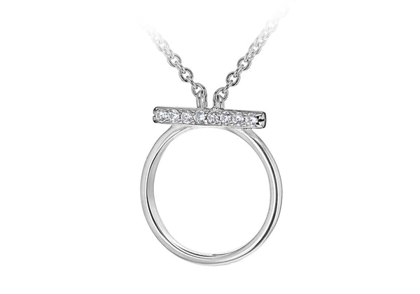 Sterling Silver Rhodium Plated Zirconia  15mm x 17.6mm Circle & Bar Adjustable Necklace  39m/15.5"-44.5m/17.5"9