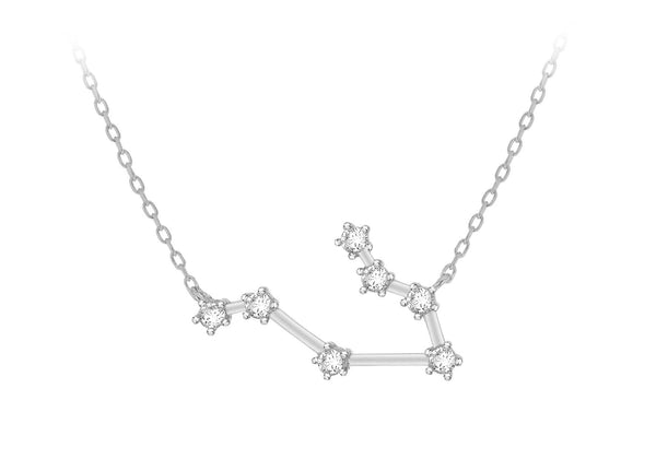 Sterling Silver Rhodium Plated Zirconia Set Gemini Star Constellation  Necklace