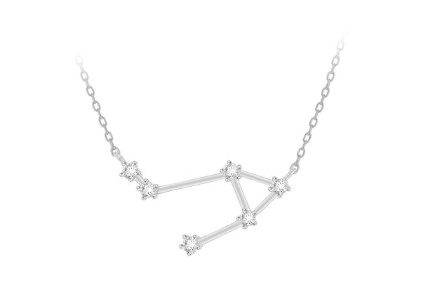 Sterling Silver Rhodium Plated Zirconia Set Libra Star Constellation Necklace