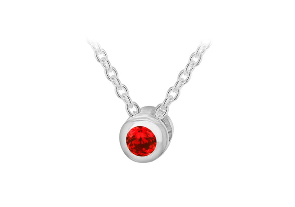 Sterling Silver Light Red 3mm Zirconia  January Birthstone Adjustable Necklace  41m/16"-46m/18"9