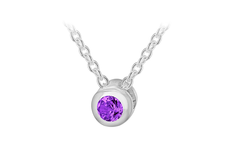 Sterling Silver Purple 3mm Zirconia  February Birthstone Adjustable Necklace  41m/16"-46m/18"9