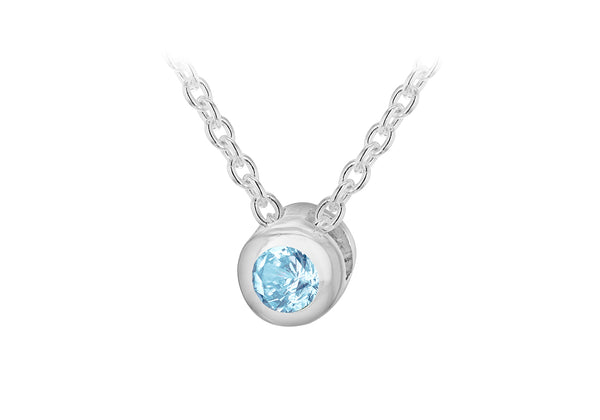 Sterling Silver Aqua Zirconia March Birthstone Adjustable Necklace  