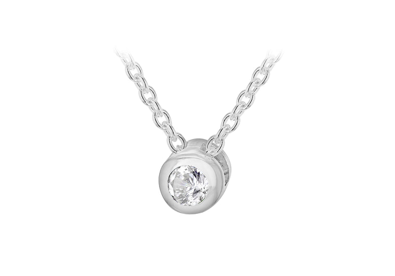Sterling Silver White 3mm Zirconia  April Birthstone Adjustable Necklace  41m/16"-46m/18"9