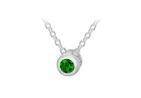 Sterling Silver Green 3mm Zirconia  May Birthstone Adjustable Necklace  41m/16"-46m/18"9
