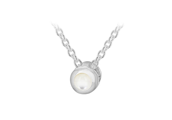 Sterling Silver White 3mm Cabochon Mother of Pearl June Birthstone Adjustable Necklace  41m/16"-46m/18"9