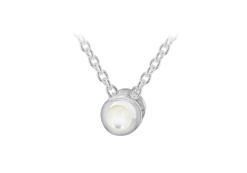 Sterling Silver White 3mm Cabochon Mother of Pearl June Birthstone Adjustable Necklace  41m/16"-46m/18"9