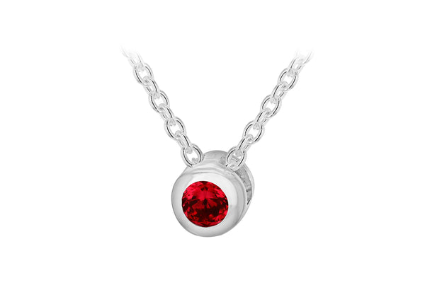 Sterling Silver Red 3mm Zirconia  July Birthstone Adjustable Necklace  41m/16"-46m/18"9