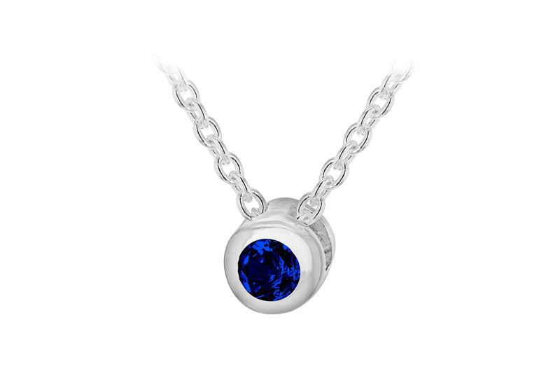 Sterling Silver Blue 3mm Zirconia  September Birthstone Adjustable Necklace  41m/16"-46m/18"9